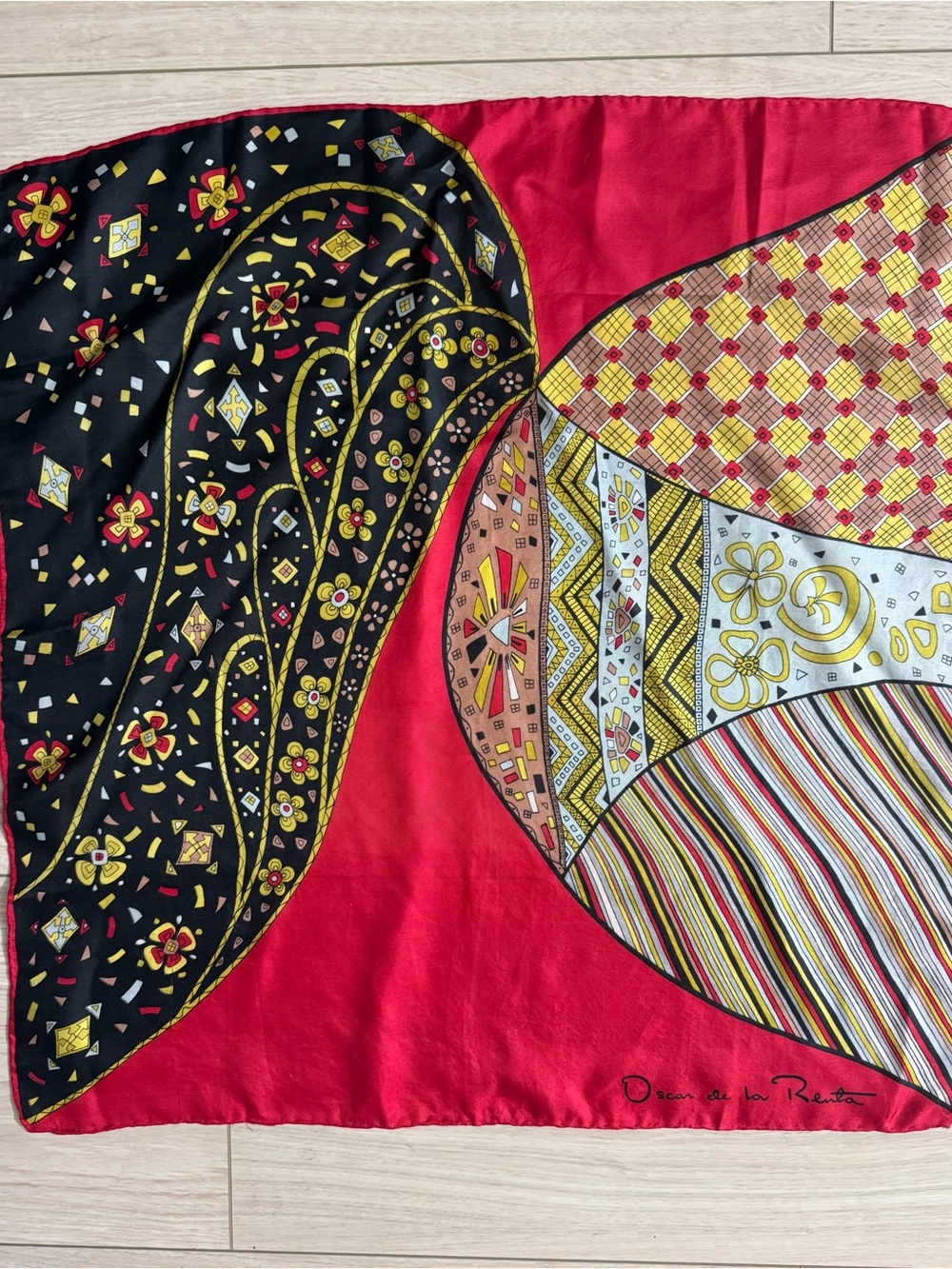 Vintage Oscar de la Renta Red 23” Square Scarf